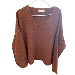 Pink Lily V-Neck Sweater in Rust